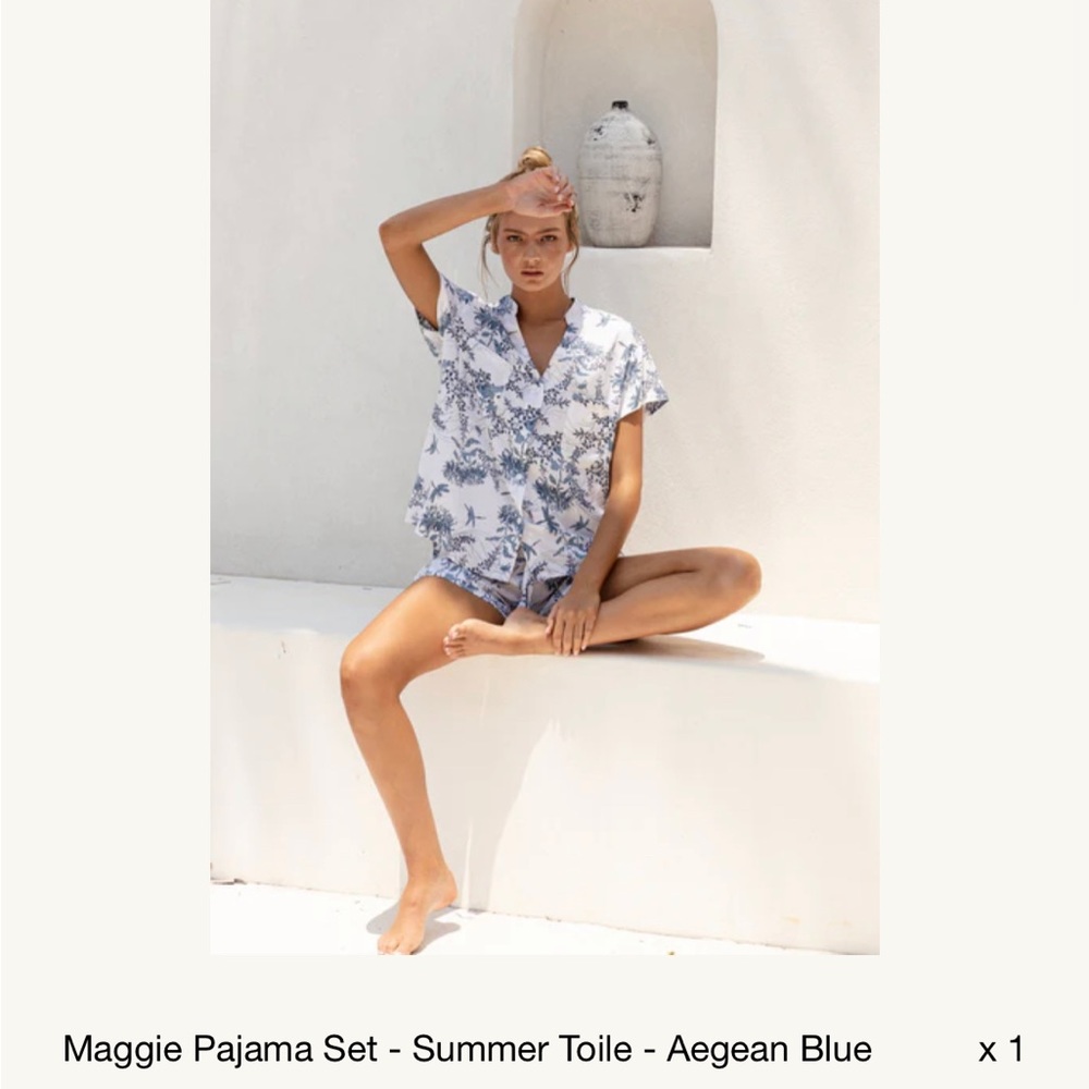 PIYAMA Maggie Pajama Set - Summer Toile - Aegean Blue